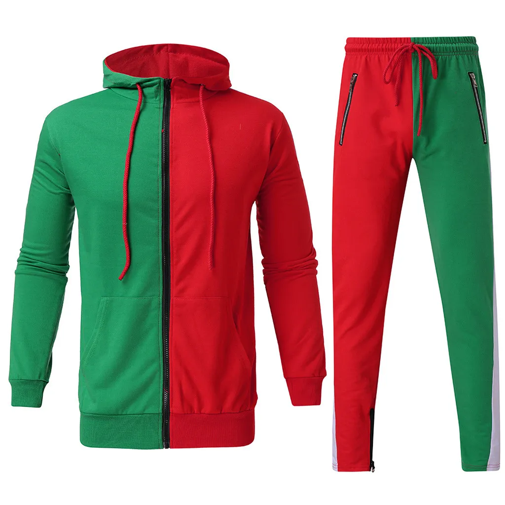 Men's Autumn tracksuit Patchwork Zipper Sweatshirt Top Pants Sets Sports Suit Tracksuit survetement homme ropa hombre