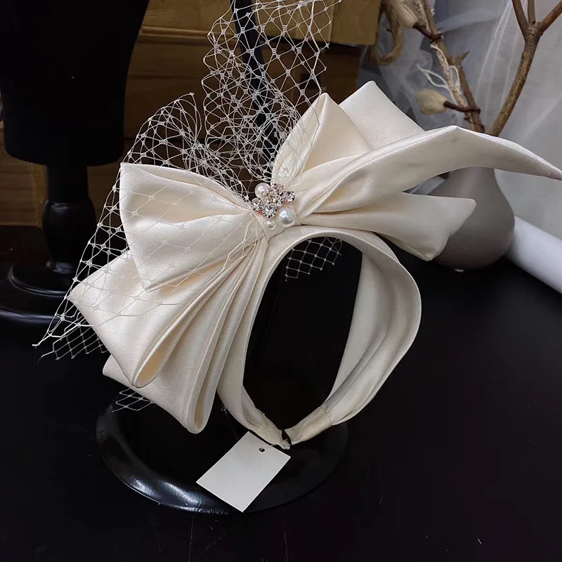 Vintage Champagne Mesh Bow Headband Bridal Headdress wedding hair Accessories hair accessories bridal hair accessories