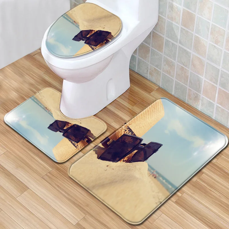 Пляжный Пейзаж коврик для ванной комнаты из трех частей комплект туалета дверной