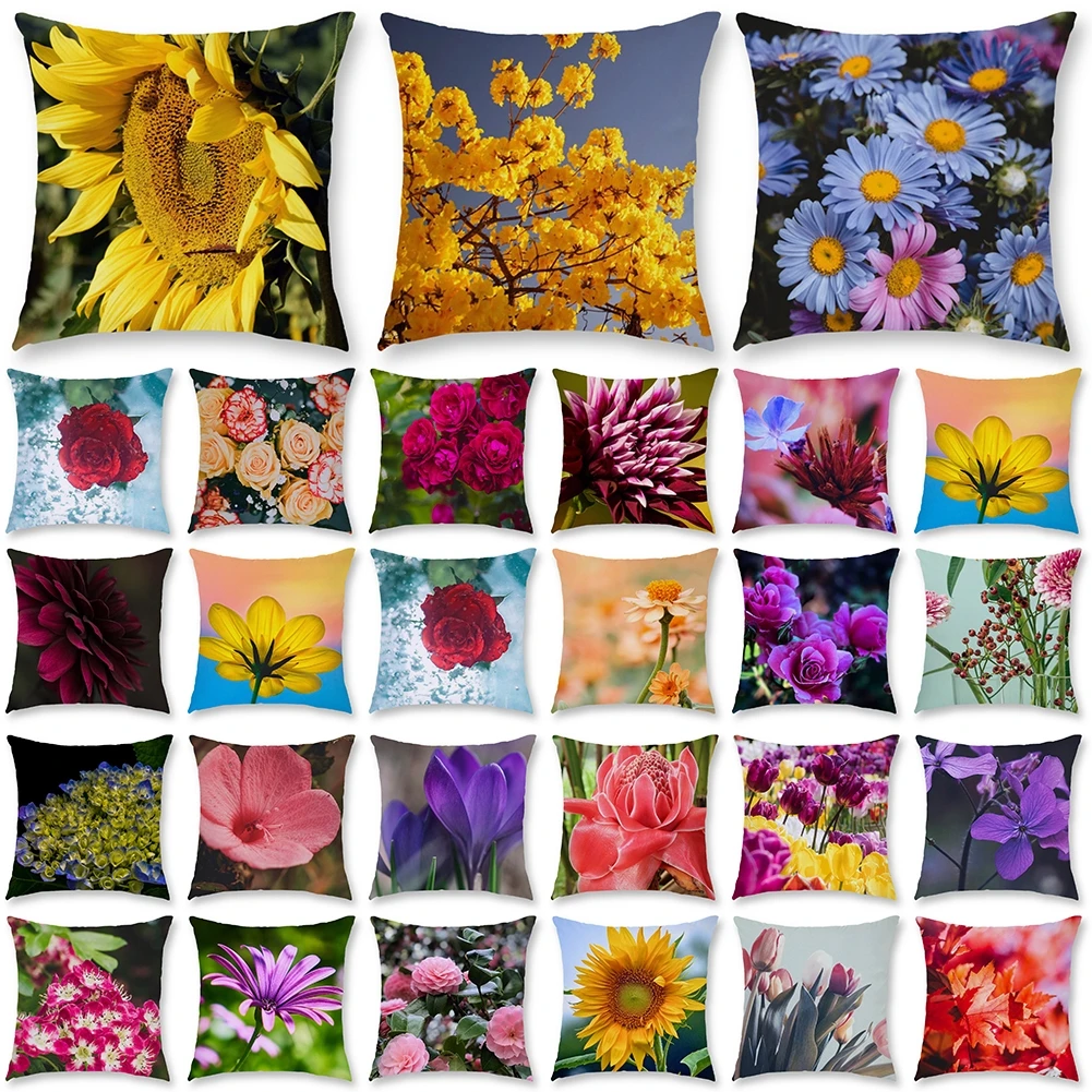 

Beautiful Fresh Flower Theme Plush Square Throw Pillowcovers Decorative Elegant Living Room Sofa Cushion Cover 45x45 Cm