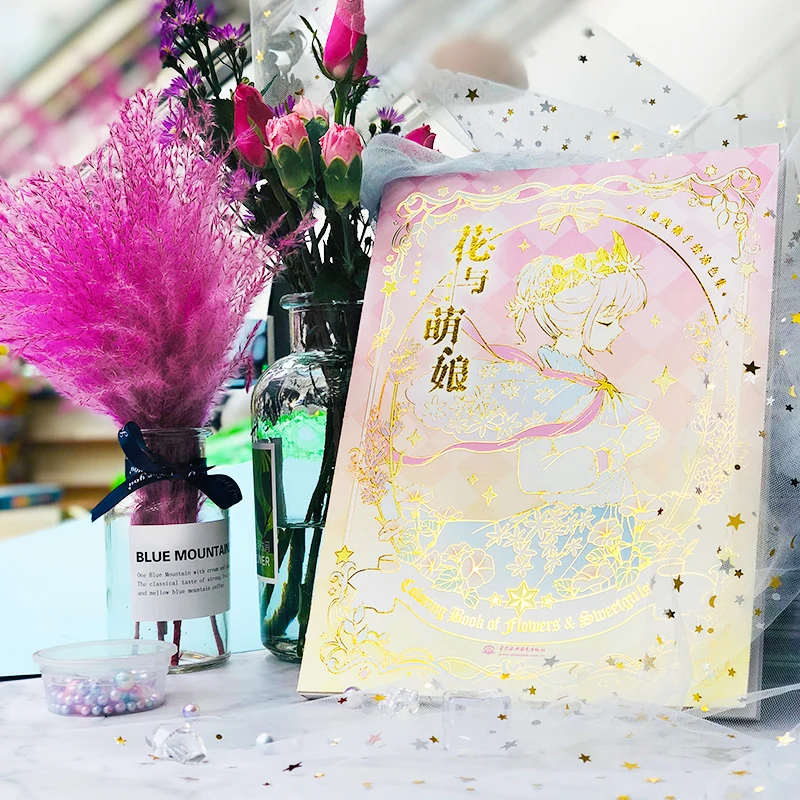 New Flower And Girl Coloring Book Secret Garden Style Anime Characters Line Drawing Book Kill Time Painting Books Libros Art