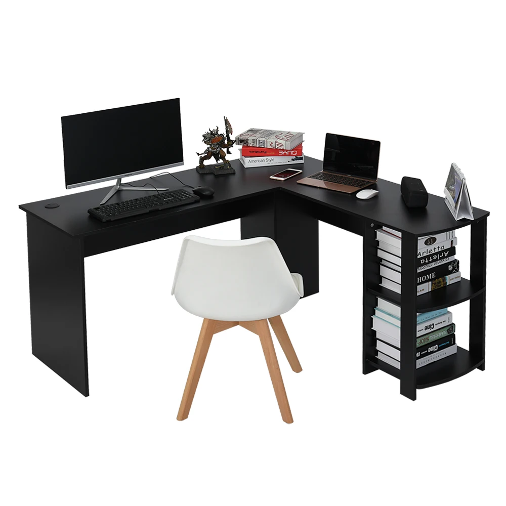 Imagen de Panana Home Office Wood Corner Computer Desk Home Office L-Shaped Workstation Table with Bookshlef Fast delivery
