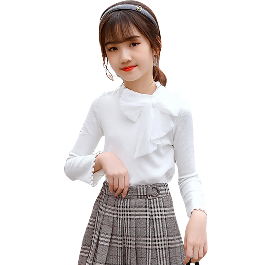 Blouse For Girls Big Bow Shirts Girl Casual Style Children's Spring Autumn Kids Clothes 6 8 10 12 14 | Детская одежда и обувь