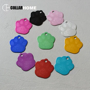 

50pcs sale by bulk dog ID tags nameplate pet pendant puppy paw footprint engraved logo dog collar identity card tags 10 colors