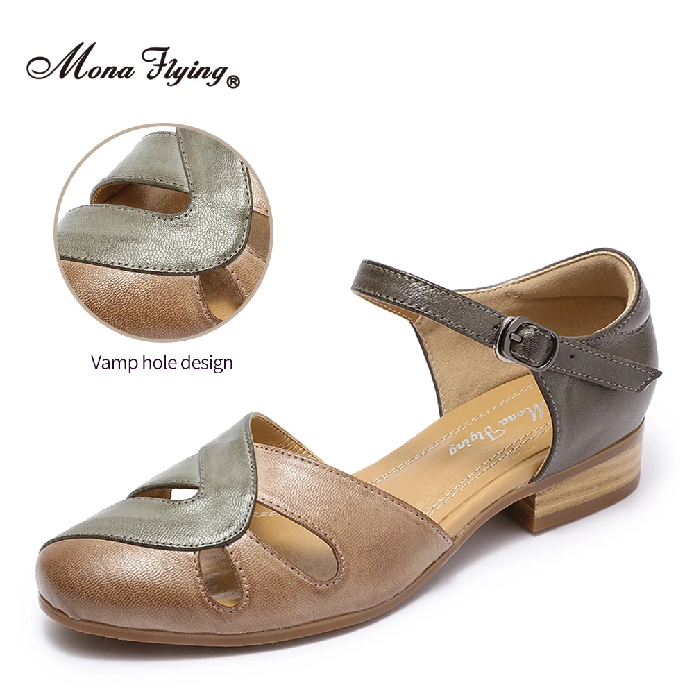 Mona Flying Women's Genuine Leather Closed Toe Sandals Slipper Ankle Strap Buckle Multicolor Elegant Casual Summer Shoes A068-G5