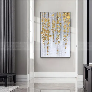 

Gold abstract canvas painting wall art pictures for living room flower home wall decor original acrylic texture quadros caudro