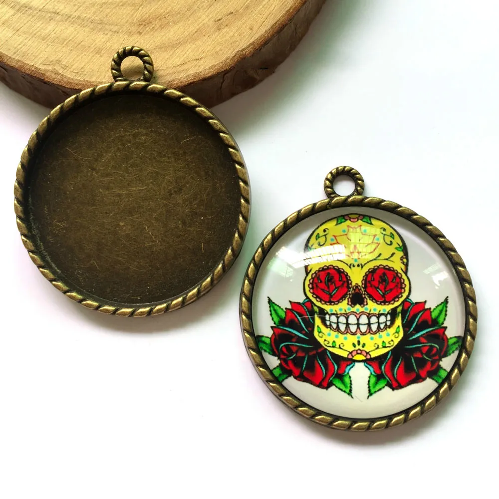 

5pcs/lot 30mm Pendants Tray Round Antique Bronze Cabochon Cameo Setting Supplies For Jewelry MC-1001