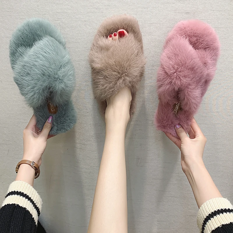 

Flock Slippers Fur Luxury Slides Shoes For Girls Low Shose Women Butterfly-knot Platform Plush Designer Lady Flat Soft