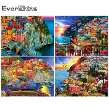 

Evershine 5D DIY Diamond Painting Town Cross Stitch Kit Diamond Embroidery Seaside Landscape Rhinestone Picture Home Decor