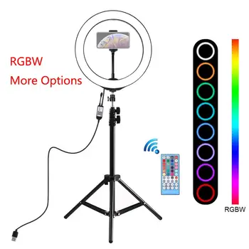 

10 inch 26cm RGBW LED Selfie Ring Light Video Tripod Stand Live Broadcast Kits with Remote Control Youtube Instagram Vlogging