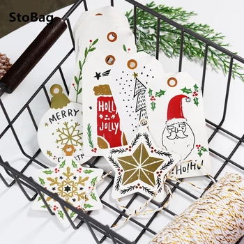 

StoBag 50pcs White Christmas Paper Card Birthday Party Celebrate Baking Cookies Decoration Paper Tag Santa Claus DIY Label