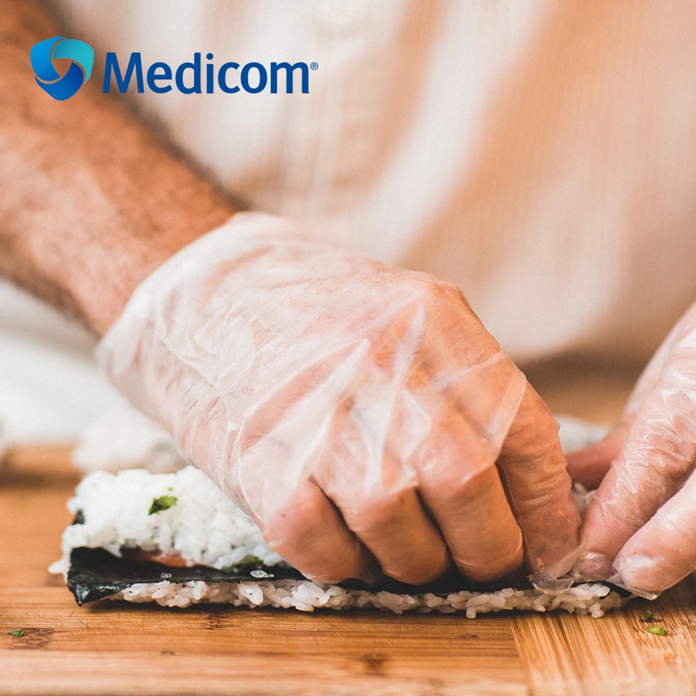 Medicom 1201C 100 шт Одноразовые рабочие перчатки без порошка водонепроницаемые маслостойкие защитные перчатки для ресторана кухни дома
