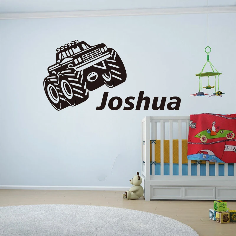 Cartoon Custom Name  Tractor Car Wall Sticker Boy Room Kids Room Personalized Name Vehicle Tractor Wall Decal Bedroom Nursery  (2)