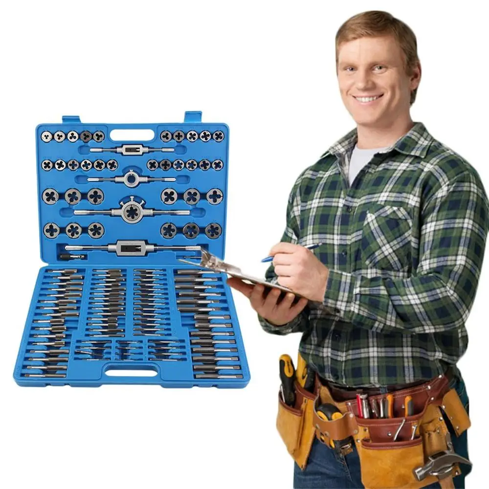 

110Pcs Metric & Inch Alloy Tap And Die Set Steel Set Bolt Screw Extractor/Puller Kit In Metal Blue Case