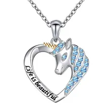 Women's Fashion Necklace Unicorn Pendant Carving Life is Beautiful Letter Chain Eternal Jewelry Best Birthday Anniversary Gift