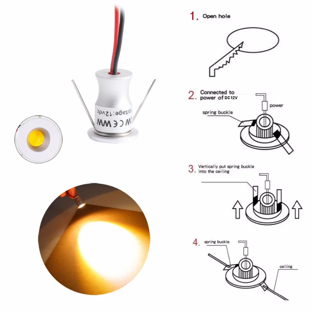 12 V-24 V Светодиодный точечный светильник шкаф мини Точечный светильник IP65 Водонепроницаемый 1 Вт 3W Утопленный вниз светильник, холодный и теплый белый шкаф витрина Применение JJ