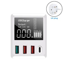 Планшет, быстрая зарядка, штекер, 3 usb порта, для путешествий, цифровой дисплей, адаптер, портативный, Тип C, настенный, светодиодный, умный, ABS, зарядное устройство для мобильного телефона