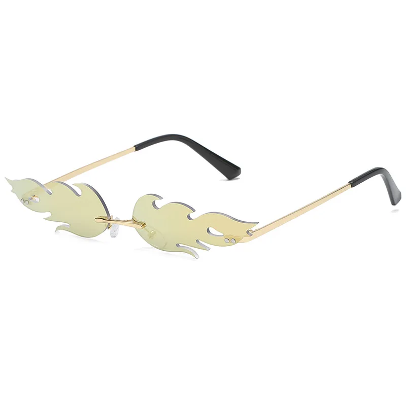 Мини солнцезащитные очки, огненное пламя, для женщин и мужчин, без оправы, волнистые, солнцезащитные очки, прозрачные линзы, очки, Роскошные, трендовые, узкие оттенки, уличная одежда - Цвет линз: 4 sunglasses