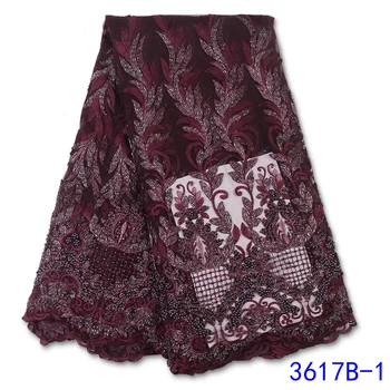 

Top Quality Luxury Handmade Beaded Lace Fabrics 5yards Nigerian Tulle Lace Fabric New Design Heavy Beaded Lace Fabric GD3617B-1