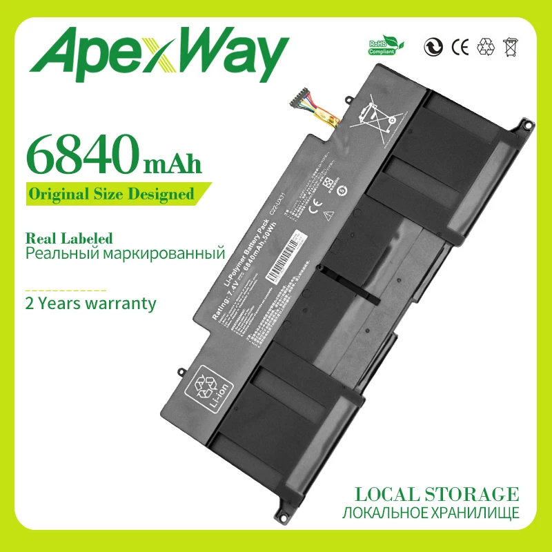 Apexway C22-UX31 Laptop Battery for ASUS Zenbook UX31 UX31A UX31E UX31E-DH72 C21-UX31 C23-UX31 7.4V 6840mAh | Компьютеры и офис