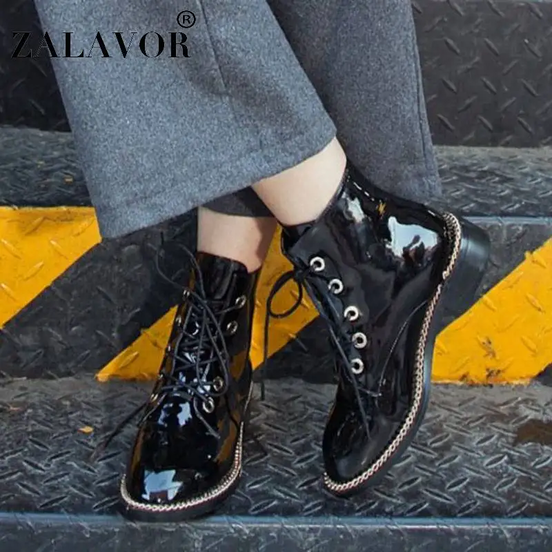 

ZALAVOR 2020 Ladies Pu Leather Ankle Boots Fashion Sexy Motorcycle Boots Chunky Heels Round Toe Short Boots Size 33-44