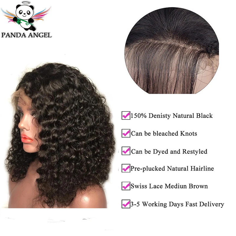 Panda 13*4 Kinky Curly Lace Front Human Hair Bob Wigs Pre-Plucked Bleached Knots Remy Indian 150% Density Short Bob Lace Wigs