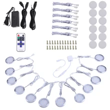 AIBOO LED Linkable Under Cabinet Lighting Dimmable 6/10/12 Puck Lights with Wireless RF Remote Control Hardwired& Wall Plug in
