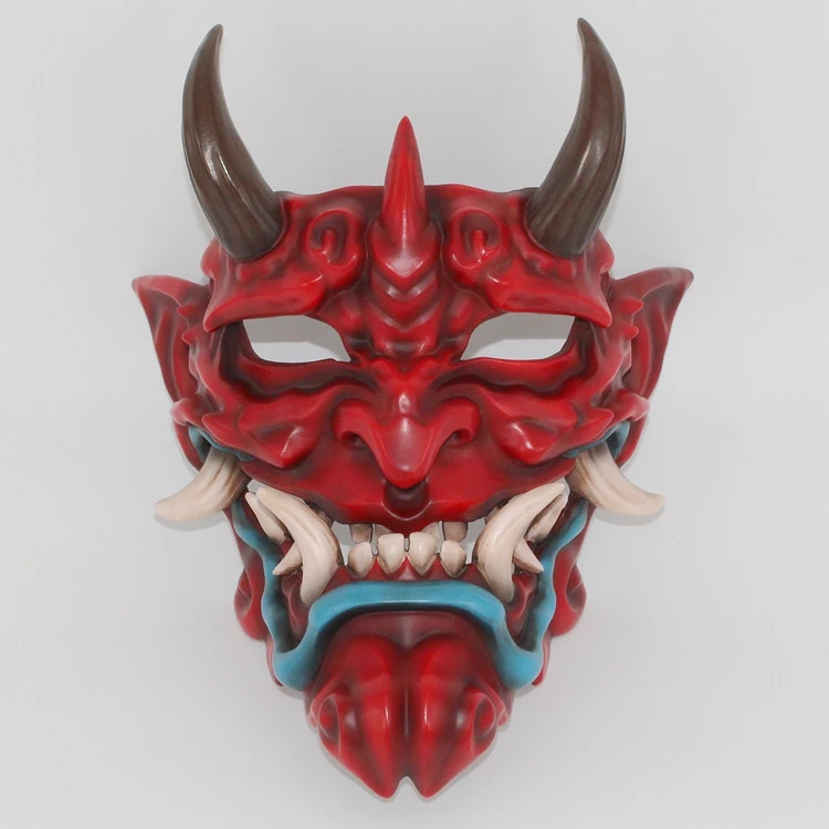 Хэллоуин унисекс Косплей Япония ханния взрослых полный маска для лица смолы японский традиционный призрак хання самурая голова Маска - Цвет: Красный