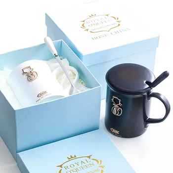

Creative Cat Ceramic Cup Cute Coffee Mug with Lid Spoon 350ml Large Capacity Household Breakfast Milk Cups Office Drinking Mugs