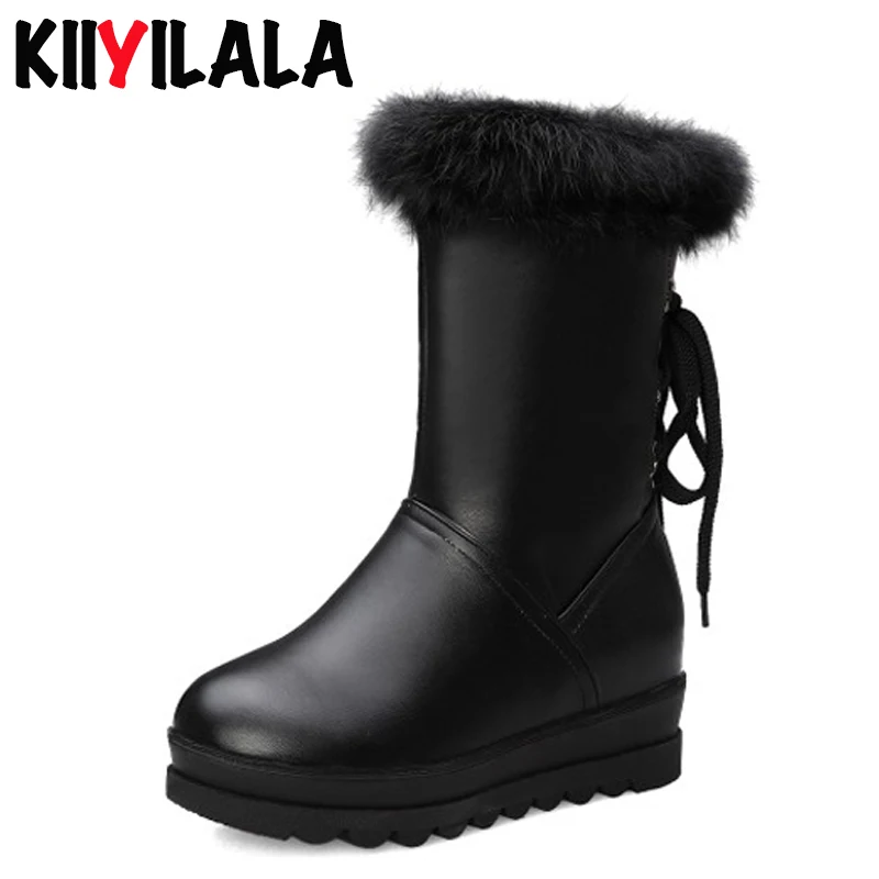 

Kiiyilal Winter Snow Boots For Women Shoes Ankle Strap Slip-on Round Toe Non-slip Warm Plush Woman Ankle Boots Big Size 33-44