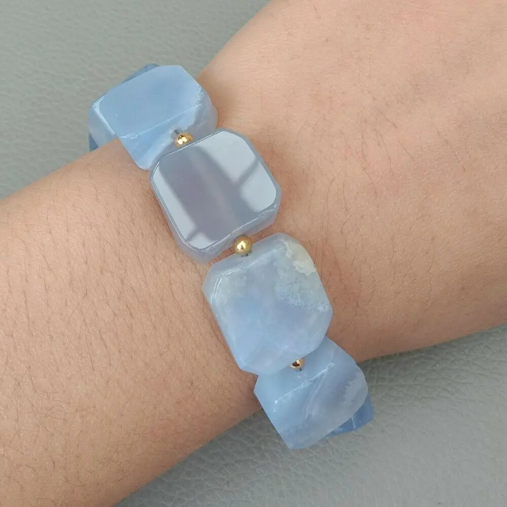 8 ''натуральный квадратный синий халцедон браслет белый Кеши жемчуг Cz насекомых Шарм