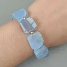 8 ''натуральный квадратный синий халцедон браслет белый Кеши жемчуг Cz насекомых Шарм