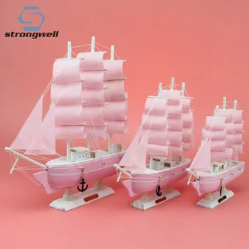 

Strongwell Europe Sailing Boat Model Blue Pink Wooden Mascot Ship Figurines Sailboat Gifts Vintage Home Decoration Accessories