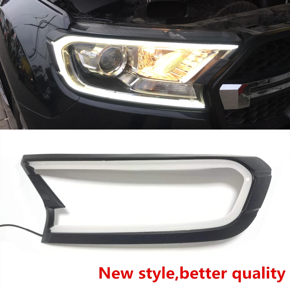  DRL daylight  Black HeadLight LED Cover Trim ABS Lamp Hood For FORD RANGER T6 Everest Raptor 2015 2 - 4000117721305