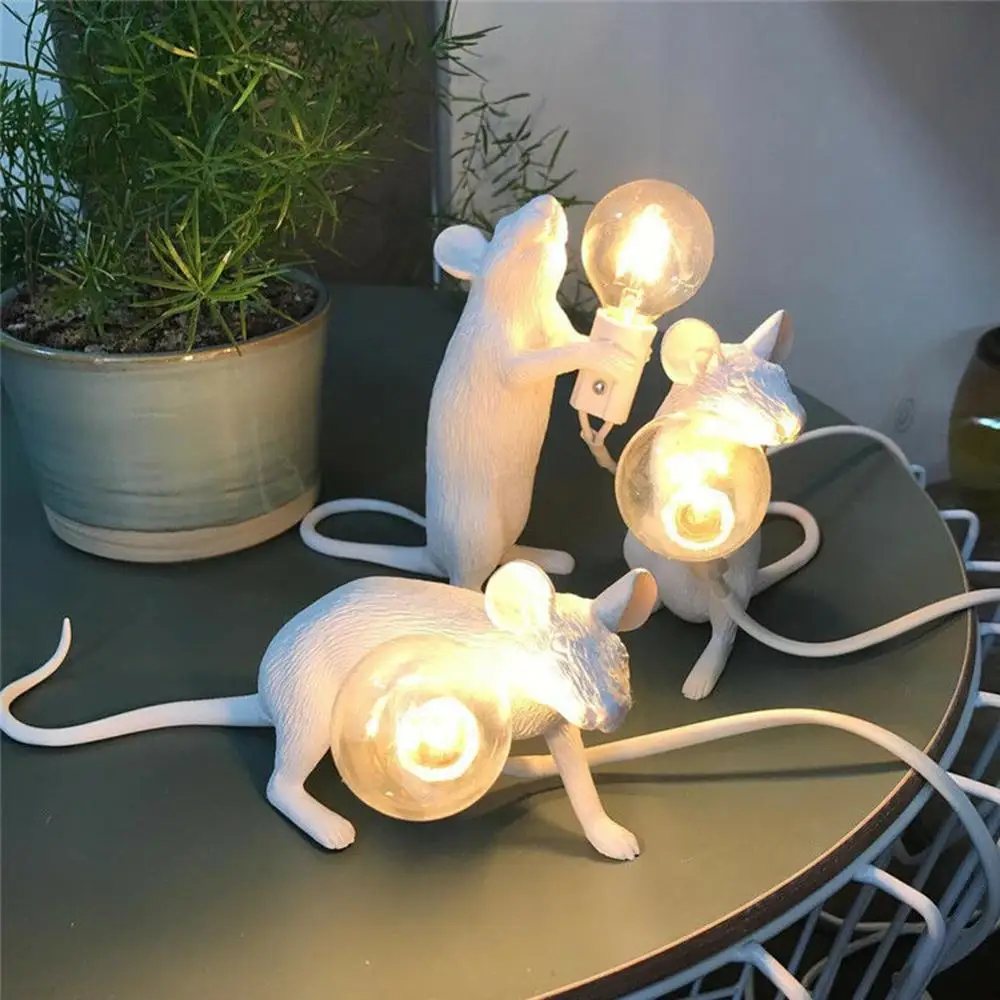 Белый светодиодный ночник с мышкой из смолы, креативный детский прикроватный светильник для спальни, декоративное украшение, энергосберегающий светильник ing