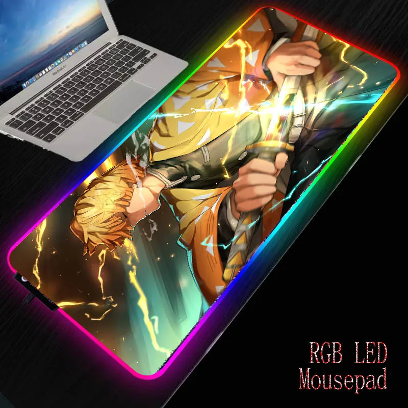 Большой игровой коврик для мыши XGZ Anime Demon Slayer Kimetsu No Yaiba с RGB подсветкой USB