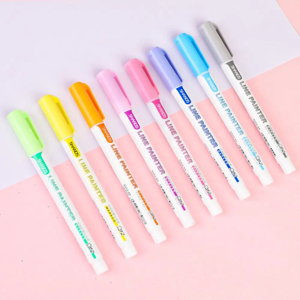8 color mixing double line contour pen marker student set multicolor cute super candy | Канцтовары для офиса и дома