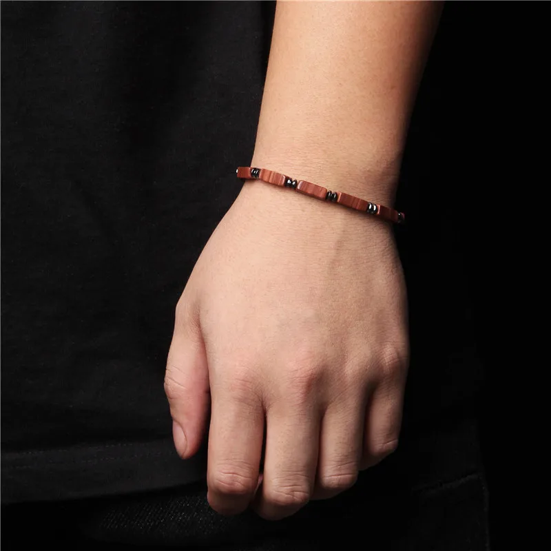 Trendy Men's Bracelet Braid Square Tube Shape Natural Bloodstone Beads Bracelet - Image 6