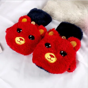 

Winter Warm Fashion Half Finger Gloves For Women Cute Cartoon Bear Gloves Outdoor Antifreeze Thickening Girls Mittens