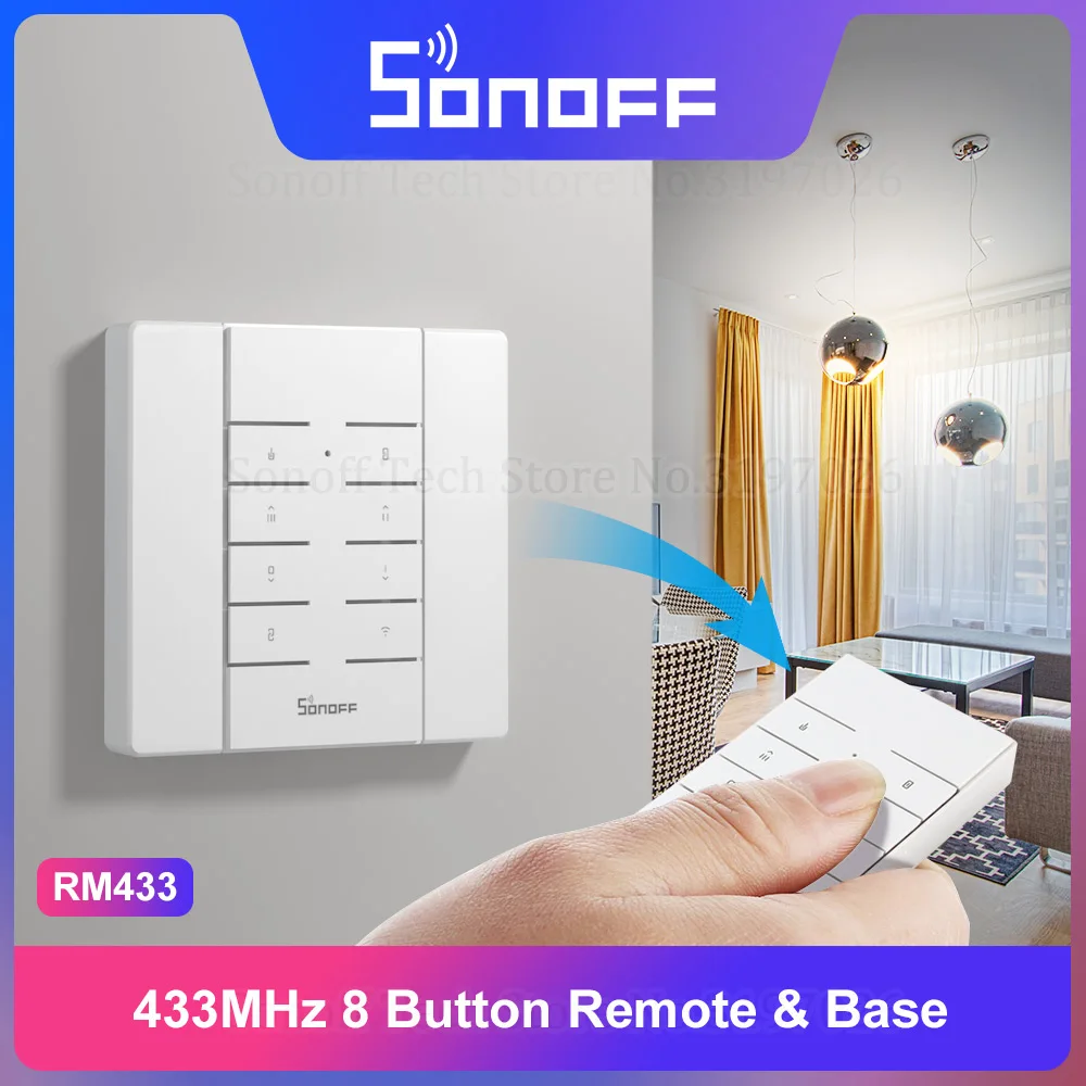 SONOFF RM433 433MHz RF Remote 8 Button One Key Pairing Works with 433Mhz Sonoff Smart Home Switches TXUS 4CHPROR3 via eWeLink