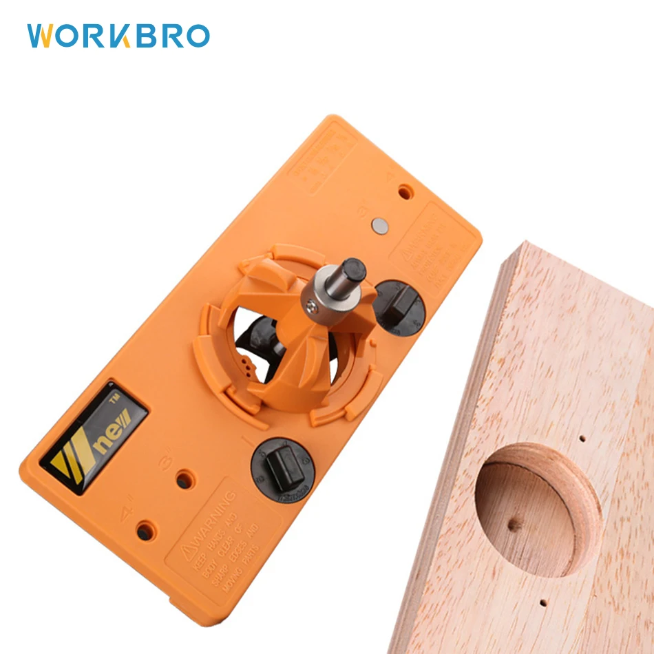 WORKBRO 15-35mm Cup Style Hinge Jig Boring Hole Drill Guide Forstner Door Hole Template Wood Cutter Woodworking Tools