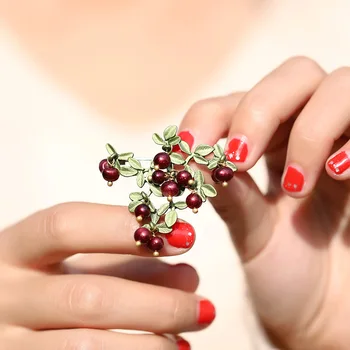 

Vintage Red pomegranate cranberry brooch natural Irregular pearl pin and Sweet S925 Silver Earrings