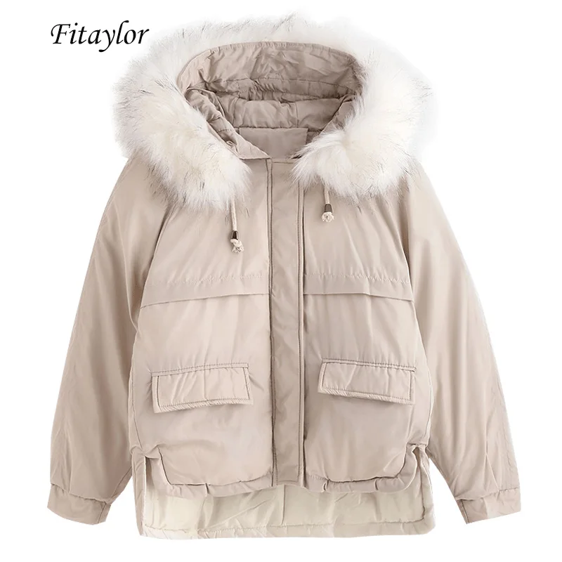 Женская короткая парка Fitaylor черная свободная пуховая куртка с капюшоном и