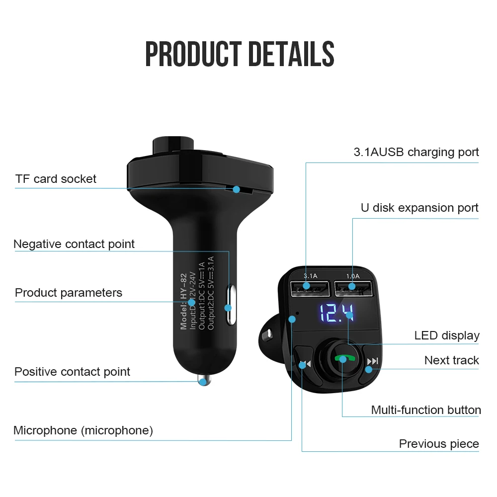 Bluetooth fm-передатчик Bluetooth автомобильный комплект портативный автомобильный Bluetooth зарядное устройство Handsfree Dual USB 3.1A Универсальный
