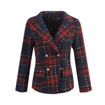 

Women's Spring Atuumn Fashion Loose Double-breasted Plaid Suit Jacket Womens Jackets and Coats Blazer Mujer