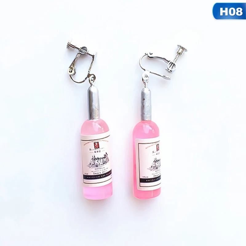 H08 Korean Style New Creative Dangle Earrings Funny Hip Hop Personality Simulation Red Wine Bottle Creative Drop Earrings - Окраска металла: H08