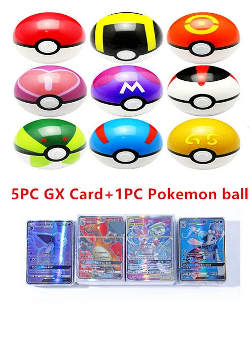 1Pc Pokemon Pokeball + 5Pc Gx Pokemon Card Team Battle Carte Carte Collezionabili Gioco Giocattolo Per Bambini Vendita Calda