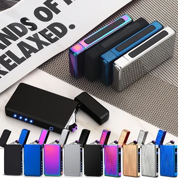 

New Windproof Dual Arc Lighter Flameless Electronic USB Rechargeable Electric Lighter for Cigarette with Touch LED Power Display