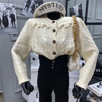 

Sweet Furry Ball Crochet Knitted Cardigan 2020 New Fashion Long Sleeve Short Casual Sweater Single Breasted Flower Cardigan