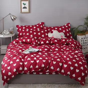 

Red heart Printed bedding sets Home women princess Bedding Set 3/4pcs High Quality Lovely Pattern with Star tree flower